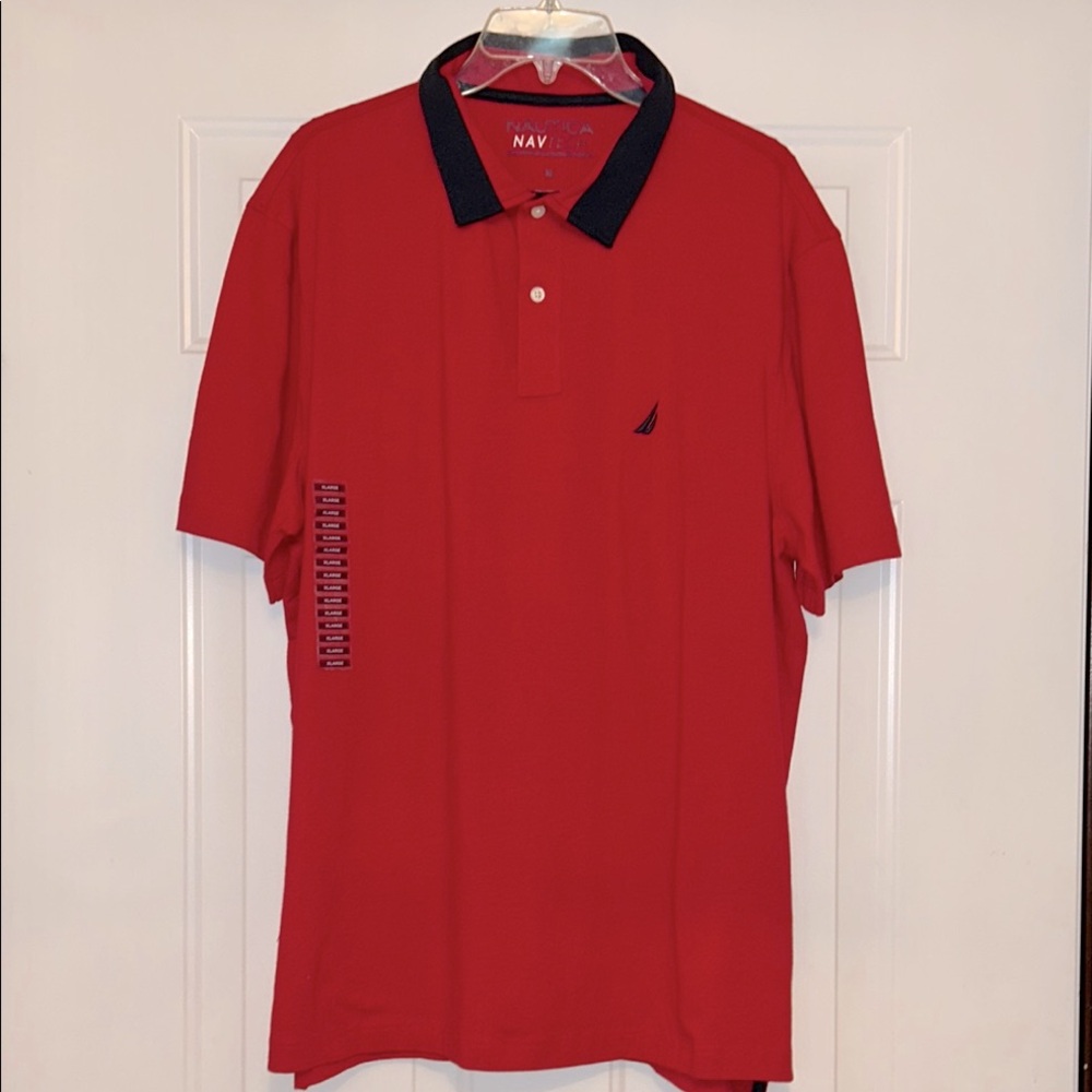 Nautica Men's Polo Cotton Blend Shirt XL Red Navy NWT Preppy Career Golf Office